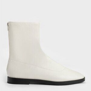 Charles & Keith Zip-Up Ankle Boots Chalk